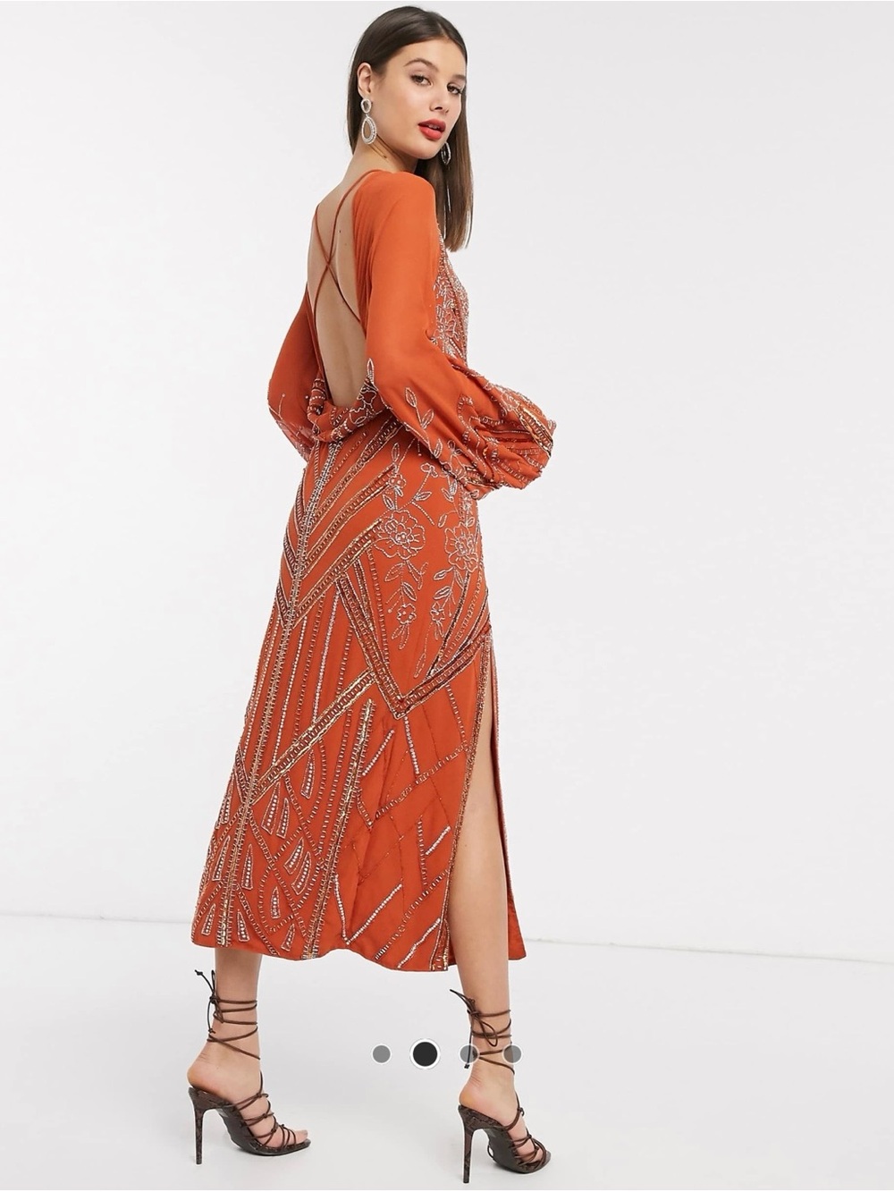 Embellished Orange Evening Dress